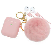 Новый силиконовый чехол для Airpods 2, Bluetooth беспроводные наушники, гарнитура, милый жемчужный розовый меховой шарик для Apple AirpodS 1, чехол-брелок 2024 - купить недорого