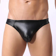 Cueca masculina sexy, cueca de cintura baixa com imitação de couro 2024 - compre barato