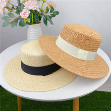 Шляпа женская Соломенная с широкими полями, Панама от солнца с плоским верхом, для отдыха и пляжа, летняя 2024 - купить недорого