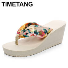 TIMETANG2020bohemian women shoes beach high heel slippers satin sandals flip flops zapatos mujer 2024 - buy cheap