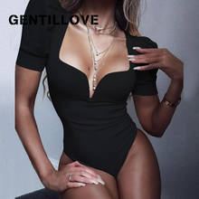 Gentillove-monos entallados de punto acanalados para mujer, petos de manga corta con cuello de pico liso, monos sexys de manga abombada para verano 2024 - compra barato