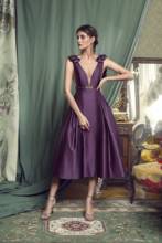 2022 Purple Satin Bow Cocktail Dresses V Neck Backless Tea Length Prom Dresses Sleeveless Sexy Wedding Guest Party Evening Gowns 2024 - buy cheap