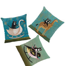 Personalized Animal Pillowcase Trojan Flamingo Hen Toucan Swan Giraffe Sofa Decorative Cushion Cover Polyester Linen Pillow 2024 - buy cheap