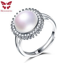 Genuine 100% Big 10mm Natural Freshwater Pearl Ring for Women Birthday Gift, Fashion European 925 Sterling Silver Wedding Ring 2024 - buy cheap