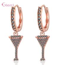 Fast Shipping New Fashion 925 Sterling Silver Full Stunning Crystal Wine Glass Drop Earring For Women Party Club Trendy Jewelry 2024 - buy cheap