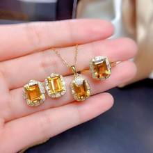 High-quality Citrine Pendant Necklace Ring Earrings Set S925 Sterling Silver Fine Fashion Wedding Jewelry for Women MeiBaPJ FS 2024 - buy cheap