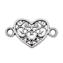 Julie Wang 20PCS Hollow Heart Shape Connector Antique Silver Color Alloy Bracelet Pendant Jewelry Making Metal Accessory 2024 - buy cheap