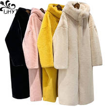 UHYTGF Rex rabbit fur coat women Hooded casual long outerwear 2019 new quality Imitation mink warm winter fur coat plus size 824 2024 - buy cheap