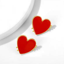 Pendientes de Metal con forma de corazón para mujer, aretes con diseño romántico, color rojo, dorado, nuevo 2024 - compra barato
