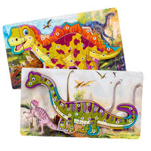 Dinossauro de madeira número alfabeto quebra-cabeça crianças 3d dinossauro animal cognitivo puzzle brinquedo presente para meninos e meninas novo 2024 - compre barato
