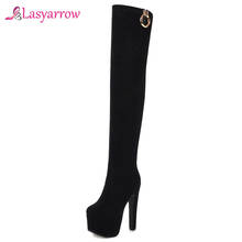 Lasyarrow-botas de cano alto femininas, para inverno, manter aquecido, sexy, plataforma, mulheres, adicionam pele casual, salto grosso, sobre o joelho, botas j1086 2024 - compre barato