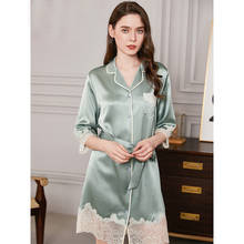 Женская ночная рубашка из 100% шелка, кружевная длинная ночная рубашка, Корейская Мягкая модная Роскошная Брендовая женская ночная рубашка из натурального шелка 2024 - купить недорого