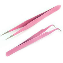 2PCS Steel Pink Straight + Bend Tweezer For Eyelash Extensions Nail Art Nippers 2024 - buy cheap