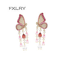 FXLRY-pendientes de circonita con microincrustaciones para mujer, aretes románticos de mariposa, Multicolor, de alta calidad, regalo de joyería 2024 - compra barato