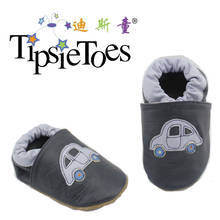 Брендовые кожаные мокасины для малышей TipsieToes с мультяшным автомобилем и мягкой подошвой, для мальчиков, обувь для первых шагов, новинка 2020 года, осень-весна 2024 - купить недорого