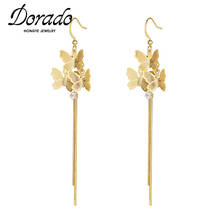 Dorado New Charm Butterfly Tassel Drop Earrings for Women Pendientes Long Chain High Quality Metal Jewelry Dangle Brincos Zircon 2024 - buy cheap