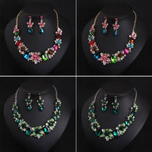 Colorful Flowers Women Statement Bridal Jewelry Sets Wedding Bib Choker Necklace Earrings Party Costume Crystal Accessory Gift 2024 - buy cheap