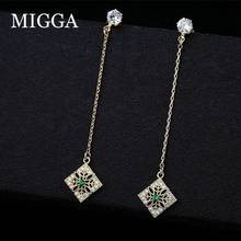 MIGGA Green Stone Paved Vintage Pendant Long Drop Earrings Gold Color Cubic Zircon Earrings for Women Party Jewelry 2024 - buy cheap