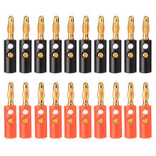 Novo 20 pçs plugue banana 4mm banhado a ouro preto & vermelho cabo de áudio fio de alto-falante adaptador de conector banana 0.87x3.82cm 2024 - compre barato