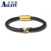 Infinity Bracelet Ailatu Stainless Steel Luxury Genuine Leather Men Charm Hand Made New Magnetic Buckle Present, Gift, 2024 - buy cheap