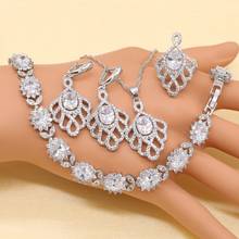 XUTAAYI  Silver Jewelry Set For Women White Cubic Zirconia  White Earring Necklace Ring Bracelet 2024 - buy cheap