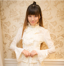 Japanese princess sweet lolita shirt vintage lace bowknot stand flare sleeve victorian shirt kawaii girl gothic lolita top loli 2024 - buy cheap