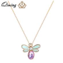 Qiming roxo pedra abelha neckalce feminino adorável abelha inseto moda ouro jóias corrente gargantilhas colar doce collier 2024 - compre barato