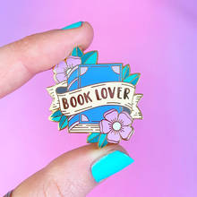 Belos amantes de livro pin pastel broche flores, joia de arte escrita fofa 2024 - compre barato