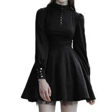 Vestido plisado de manga larga para primavera y verano, traje negro de encaje con cuello redondo y botones, Color liso, JD1102, 2021 2024 - compra barato