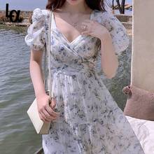 Женское платье с коротким рукавом Luck A, элегантное винтажное платье с цветочным рисунком, вечернее цельное платье в Корейском стиле, Y2K, лето 2021 2024 - купить недорого