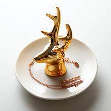 Ouro veado antler pequena jóias prato brincos colar anel placas de armazenamento decorativo placa exibição cerâmica bandejas jóias 1 2024 - compre barato