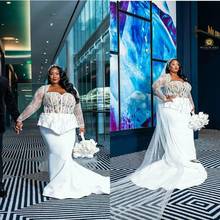Свадебные платья больших размеров, милое атласное свадебное платье с аппликацией и длинным рукавом, свадебное платье русалки, свадебные халаты на заказ 2024 - купить недорого