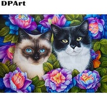 Cuadro de diamantes de imitación cuadrado/redondo, gatos y flores, 5D, bordado, mosaico de cruz, L350 2024 - compra barato