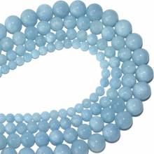 O envio gratuito de pedra natural aquamarines pedra redonda contas 6 8 10 12mm escolher tamanho para fazer jóias diy pulseira colar 2024 - compre barato