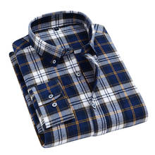 Aoliwen Brand Plaid men Flannel 100% cotton long sleeve shirt 2021 fashion soft plaid shirt male elegant loose top vintage shirt 2024 - buy cheap