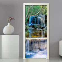 Adesivo de parede de paisagem cascata, à prova d'água, adesivo de porta, decalques de parede, sala de estar, quarto, decoração de portas, mural, adesivos 2024 - compre barato