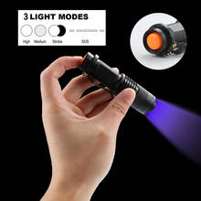 Lanterna zoomable 395nm led uv lanterna tocha luz roxo ultra violeta mini led uv luz fluorescente escorpião caça 2024 - compre barato