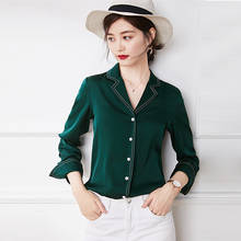 Blusa de seda de 100% para mujer, camisa informal lisa con cuello vuelto, de manga larga Vintage, estilo elegante 2024 - compra barato
