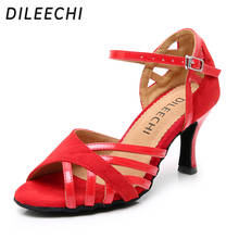 DILEECHI Latin Dance Shoes velvet bright PU Women's elegant Salsa shoes Ballroom dancing shoes sandals high Heel 9cm soft sole 2024 - buy cheap