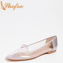 Clear Flats Women Metallic finish Heels Big Size 11 15 Lady Casual Shoes Slip On Loafers Round Almond Toe Fashion Concise Shofoo 2024 - buy cheap