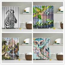 Conjunto de cortinas de banho em estilo animais com ganchos, cortina de banheiro de poliéster à prova d'água tecido de coruja, sapo, cavalo 2024 - compre barato