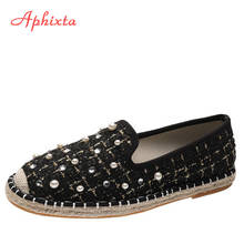 Aphixta Women Flats Shoes Pearl Fisherman Flat Heel Shallow Bling Loafers Round Toe Cane Fabrics Flats Casual Ladies Footwear 2024 - buy cheap