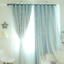Cortina ouneed para quarto azul com céu estrelado, cortina transparente de tule com janela de tratamento voile valança de fundo duplo 200cm * 100cm 2024 - compre barato