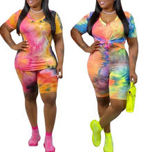 Traje Tie-dye para mujer, camiseta de manga corta, pantalones cortos de cintura elástica, chándal femenino, ropa deportiva de talla grande 2021 2024 - compra barato