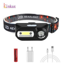 Lanterna de cabeça portátil com led xpe + cob, carregamento usb, 6 modos, farol com faixa para cabeça para pesca, acampamento ao ar livre