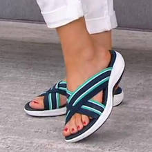 Slippers Women shoes Platform Mesh Open Toe Mixed Color Wedges Female Sandals Summer Outdoor Shoes Comfy Footwear Ladies Slides 2024 - buy cheap