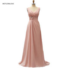 Real Photo 2019 Sleeveless V Neck Flowers Dusty Pink Long Evening Pageant Dresses Formal Gown Plus Size Customize robe de soiree 2024 - buy cheap