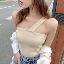 Women Knitting Cropped Camisole Tops Girls Off Shoulder Sexy Chic Tee shirts Camis crop Top for Female 2024 - buy cheap