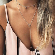 ALYXUY 2019 Fashion Simple Triangle Pendant Long Chain Necklace Geometric Crystal Bead Choker Necklace Women Jewelry Accessories 2024 - buy cheap