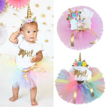 3PCS Toddler Kid Baby Girls Birthday Clothes Set Unicorn Romper Tops Tutu Skirts Headwear Outfits Baby Clothes Set 0-24M 2024 - buy cheap